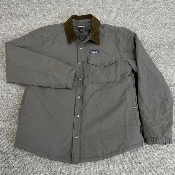 Patagonia Shirt Jacket Mens Medium Gray Fleece Lined Isthmus Quilted Shacket - Picture 2 of 10